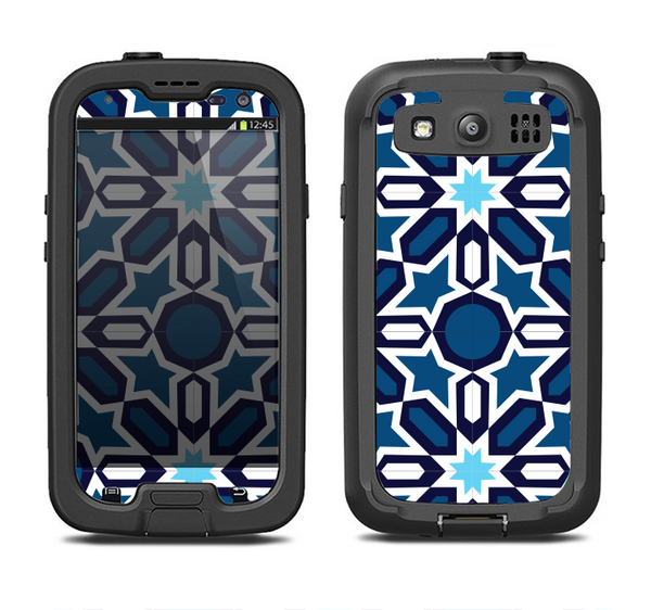 The Blue and White Mosaic Mirrored Pattern Samsung Galaxy S3 LifeProof Fre Case Skin Set