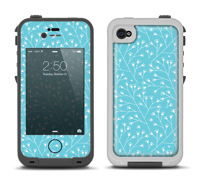 The Blue and White Twig Pattern Apple iPhone 4-4s LifeProof Fre Case Skin Set