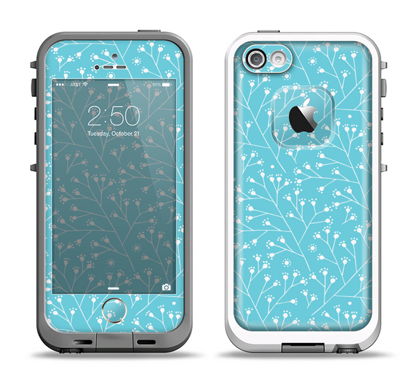 The Blue and White Twig Pattern Apple iPhone 5-5s LifeProof Fre Case Skin Set