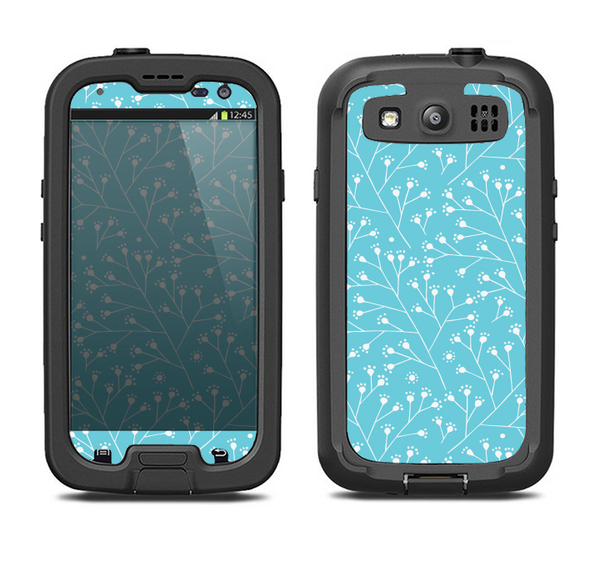 The Blue and White Twig Pattern Samsung Galaxy S3 LifeProof Fre Case Skin Set