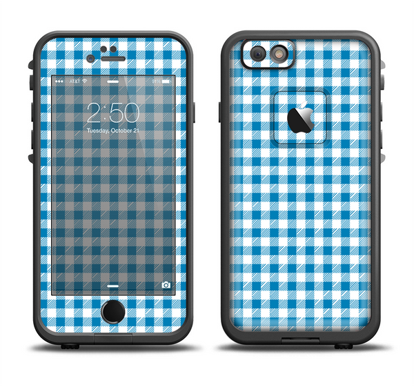 The Blue and White Woven Plaid Pattern Apple iPhone 6 LifeProof Fre Case Skin Set