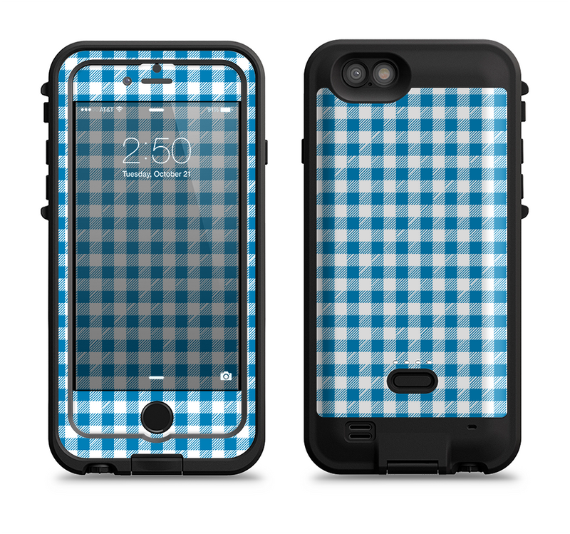 The Blue and White Woven Plaid Pattern Apple iPhone 6/6s LifeProof Fre POWER Case Skin Set