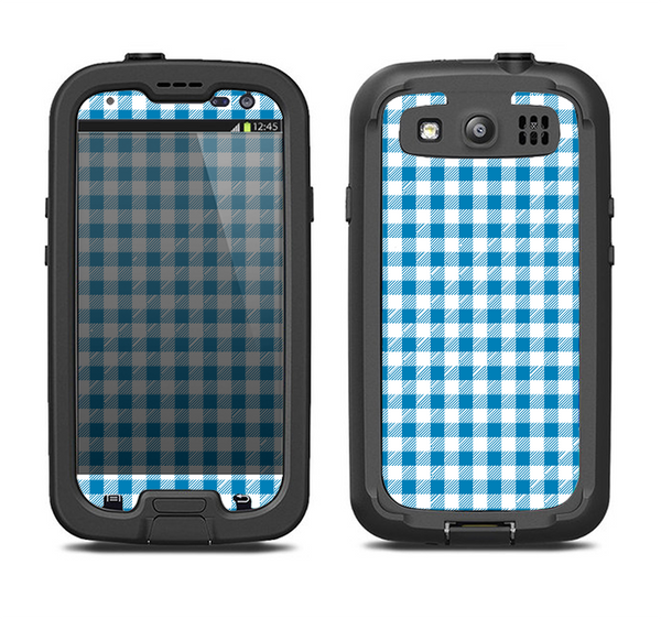 The Blue and White Woven Plaid Pattern Samsung Galaxy S3 LifeProof Fre Case Skin Set