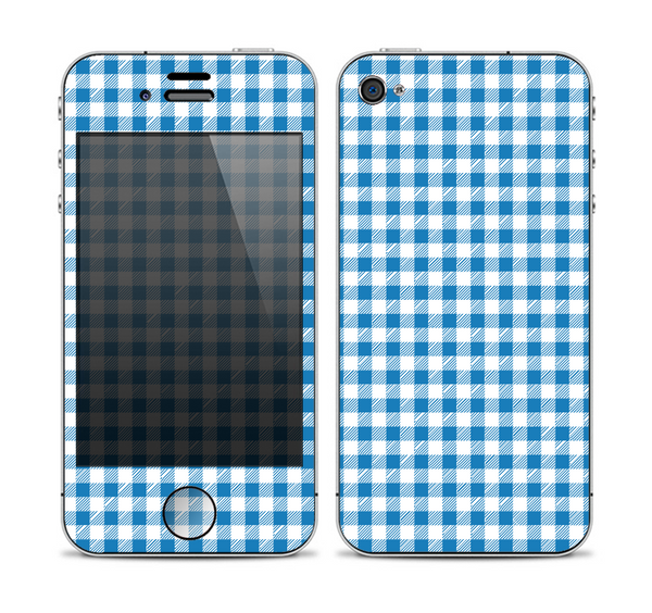 The Blue and White Woven Plaid Pattern Skin for the Apple iPhone 4-4s