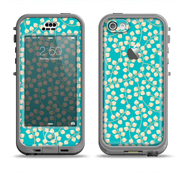 The Blue and Yellow Floral Pattern V43 Apple iPhone 5c LifeProof Nuud Case Skin Set