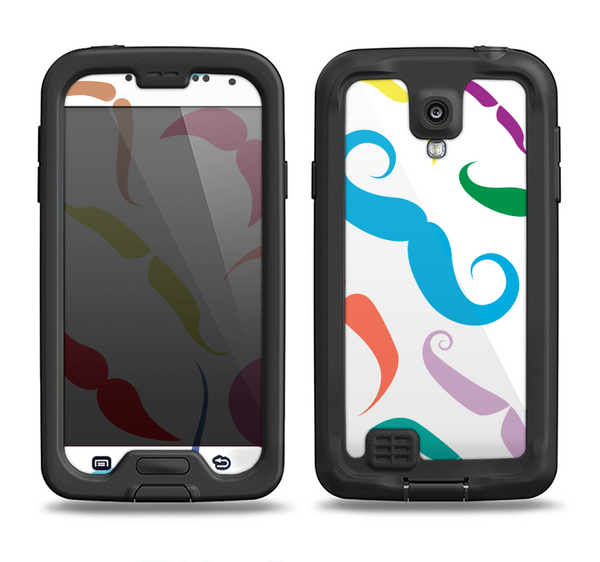 The Bold Colorful Mustache Pattern Samsung Galaxy S4 LifeProof Nuud Case Skin Set