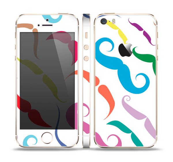The Bold Colorful Mustache Pattern Skin Set for the Apple iPhone 5s