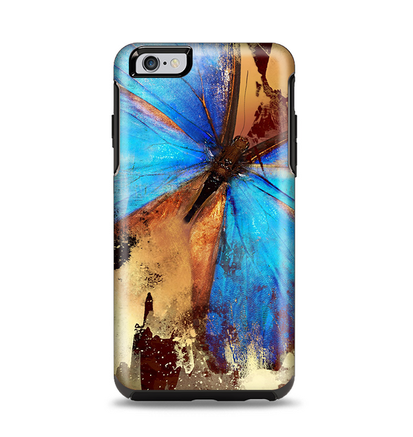 The Bright Blue Butterfly on Grunge Gold Surface Apple iPhone 6 Plus Otterbox Symmetry Case Skin Set