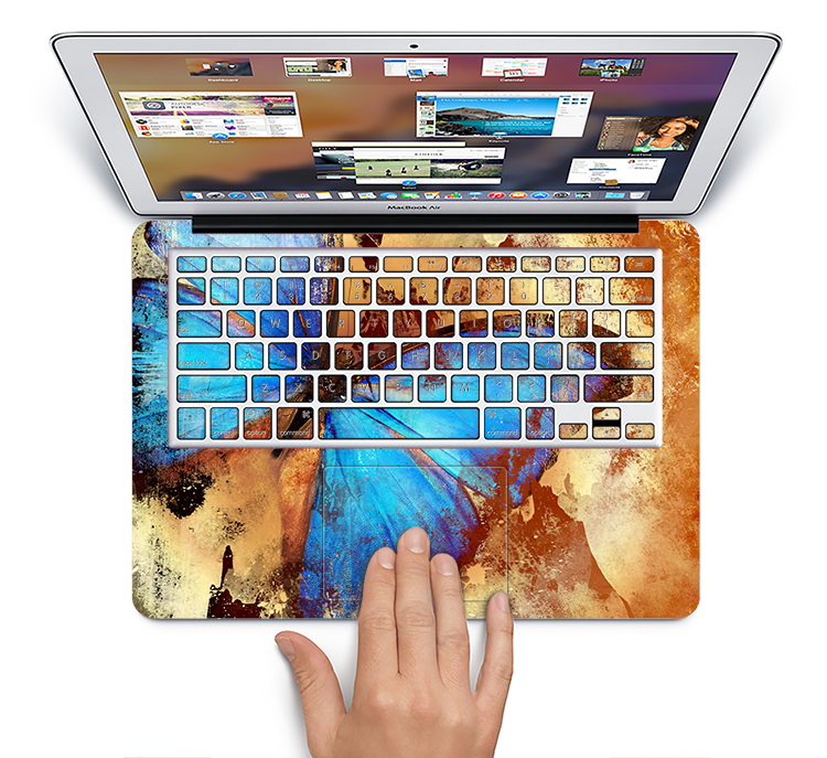 The Bright Blue Butterfly on Grunge Gold Surface Skin Set for the Apple MacBook Air 11"