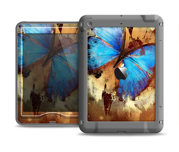 The Bright Blue Butterfly on Grunge Gold Surface Apple iPad Mini LifeProof Nuud Case Skin Set