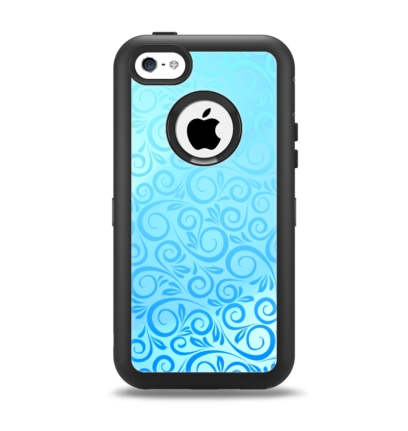 The Bright Blue Vector Spiral Pattern Apple iPhone 5c Otterbox Defender Case Skin Set