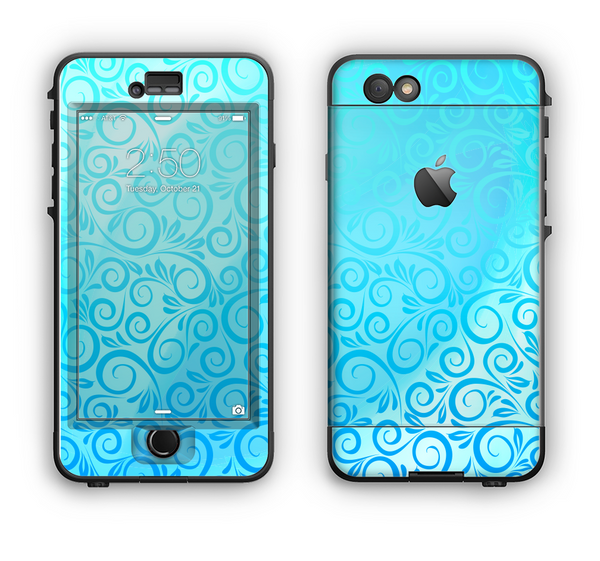 The Bright Blue Vector Spiral Pattern Apple iPhone 6 LifeProof Nuud Case Skin Set
