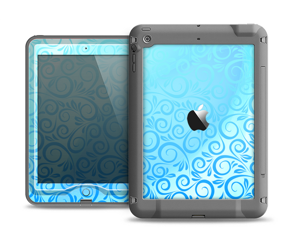 The Bright Blue Vector Spiral Pattern Apple iPad Mini LifeProof Nuud Case Skin Set