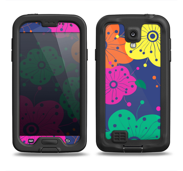 The Bright Colored Cartoon Flowers Samsung Galaxy S4 LifeProof Nuud Case Skin Set