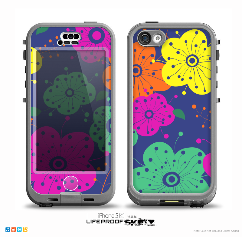 The Bright Colored Cartoon Flowers Skin for the iPhone 5c nüüd LifeProof Case