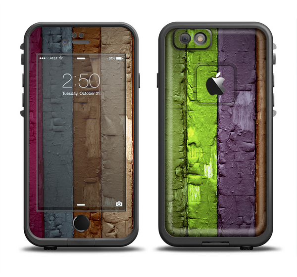 The Bright Colored Peeled Wood Planks Apple iPhone 6 LifeProof Fre Case Skin Set