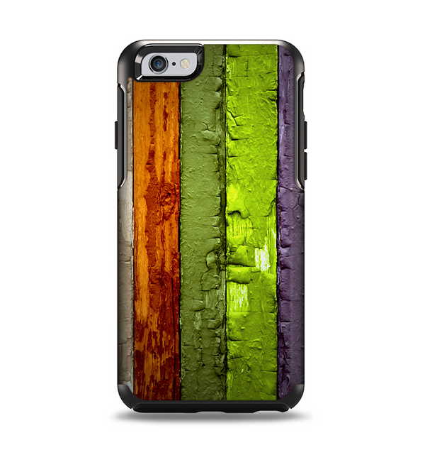The Bright Colored Peeled Wood Planks Apple iPhone 6 Otterbox Symmetry Case Skin Set
