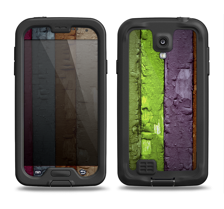 The Bright Colored Peeled Wood Planks Samsung Galaxy S4 LifeProof Fre Case Skin Set