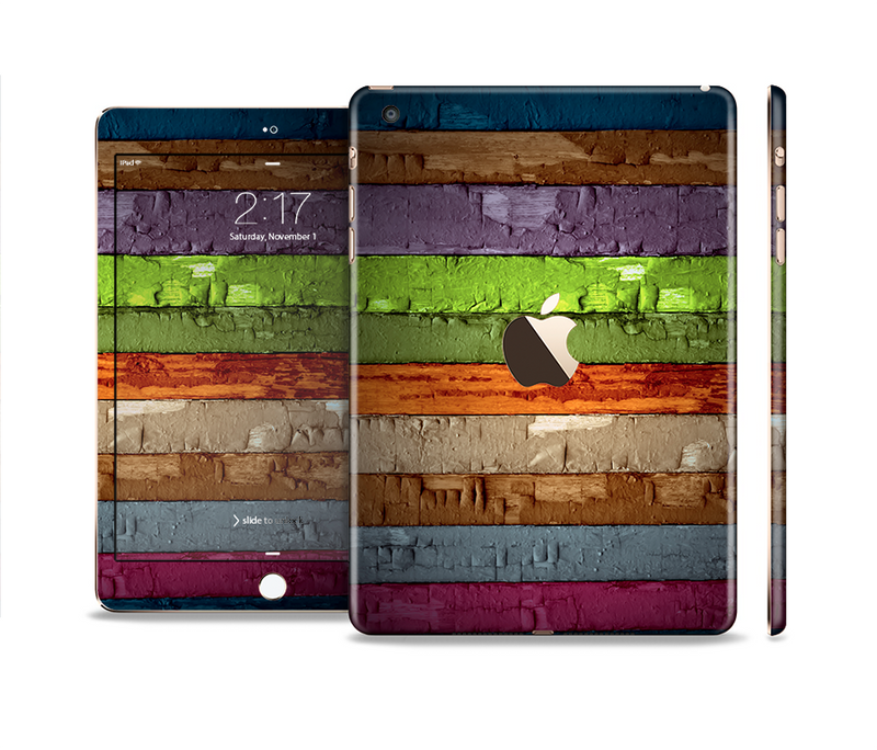 The Bright Colored Peeled Wood Planks Full Body Skin Set for the Apple iPad Mini 3