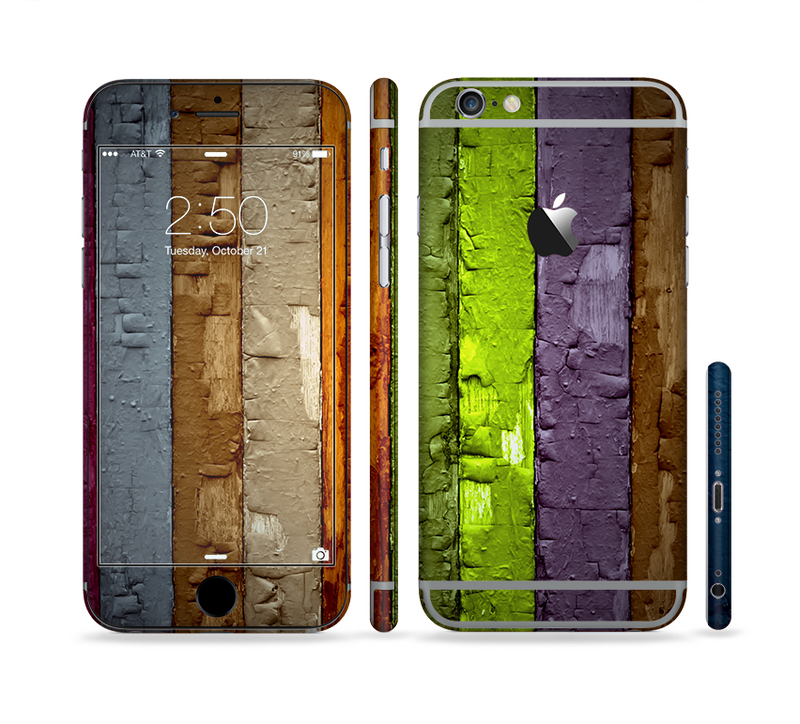 The Bright Colored Peeled Wood Planks Sectioned Skin Series for the Apple iPhone 6