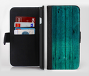 The Bright Emerald Green Wood Planks Ink-Fuzed Leather Folding Wallet Credit-Card Case for the Apple iPhone 6/6s, 6/6s Plus, 5/5s and 5c