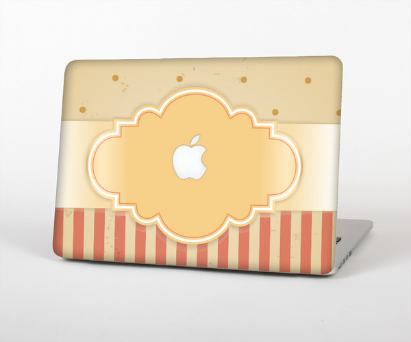 The Bright Glossy Gold Polka & Striped Label Skin Set for the Apple MacBook Air 11"