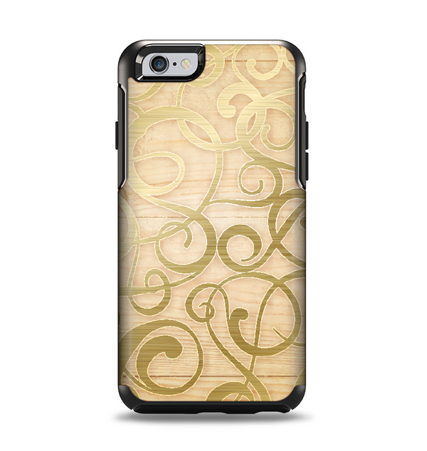 The Bright Gold Spiral Wood Pattern Apple iPhone 6 Otterbox Symmetry Case Skin Set