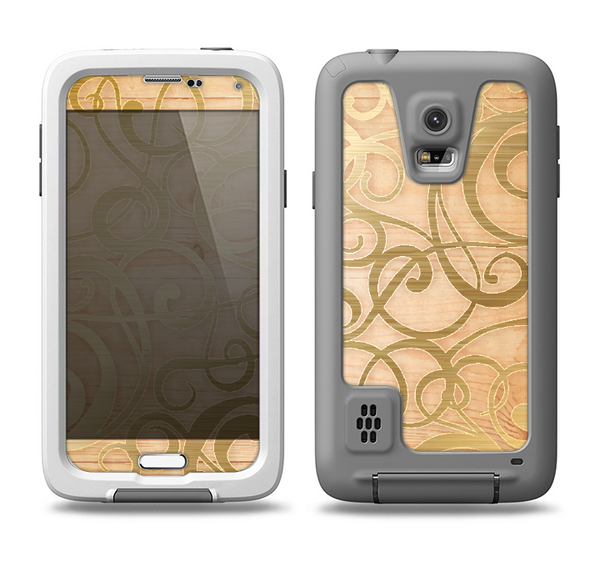 The Bright Gold Spiral Wood Pattern Samsung Galaxy S5 LifeProof Fre Case Skin Set