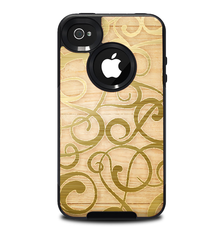 The Bright Gold Spiral Wood Pattern Skin for the iPhone 4-4s OtterBox Commuter Case