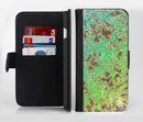 The Bright Green Floral Laced Ink-Fuzed Leather Folding Wallet Credit-Card Case for the Apple iPhone 6/6s, 6/6s Plus, 5/5s and 5c