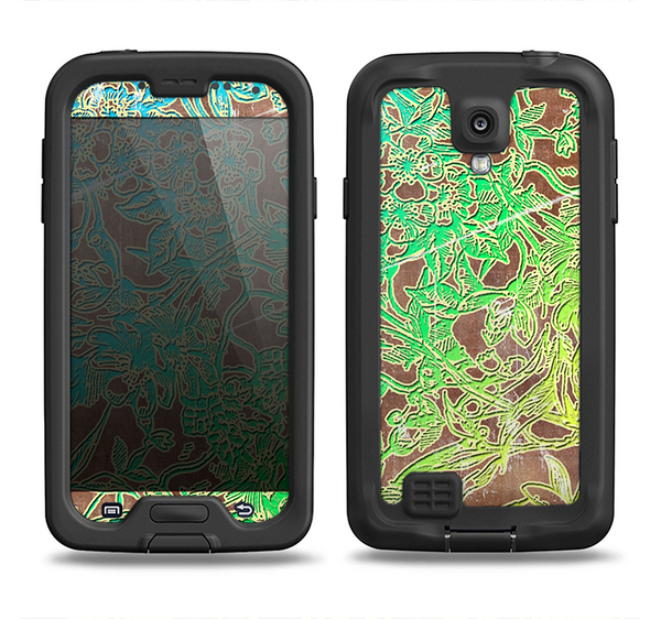 The Bright Green Floral Laced Samsung Galaxy S4 LifeProof Nuud Case Skin Set