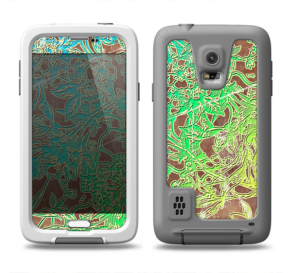 The Bright Green Floral Laced Samsung Galaxy S5 LifeProof Fre Case Skin Set