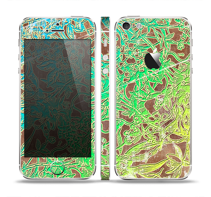 The Bright Green Floral Laced Skin Set for the Apple iPhone 5