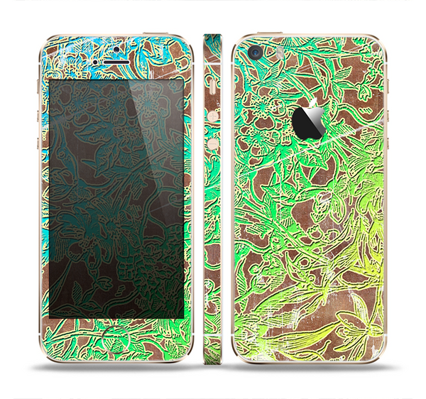 The Bright Green Floral Laced Skin Set for the Apple iPhone 5s
