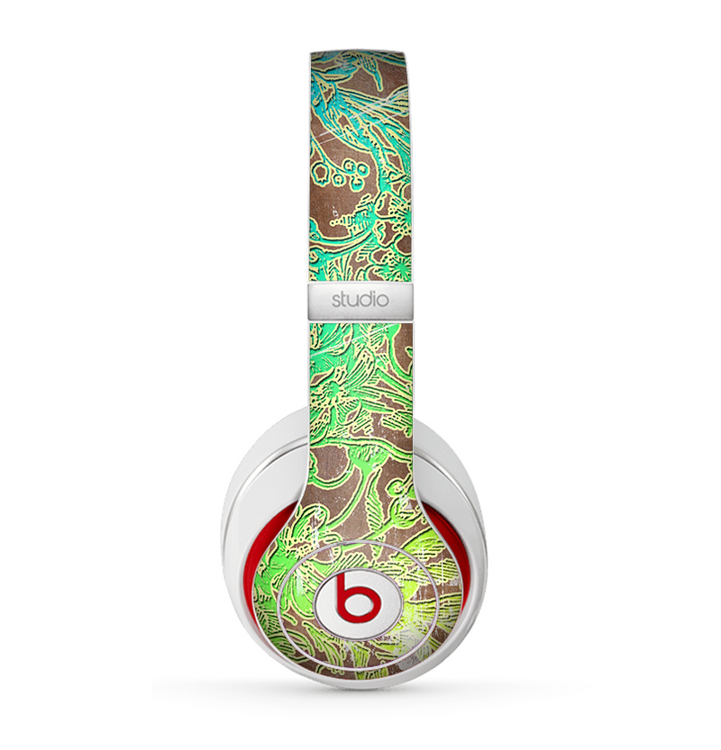 The Bright Green Floral Laced Skin for the Beats by Dre Studio (2013+ Version) Headphones