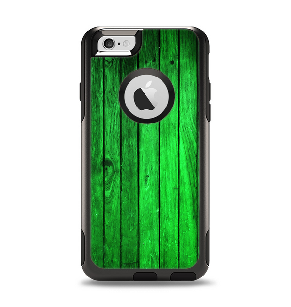 The Bright Green Highlighted Wood Apple iPhone 6 Otterbox Commuter Case Skin Set