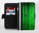 The Bright Green Highlighted Wood Ink-Fuzed Leather Folding Wallet Credit-Card Case for the Apple iPhone 6/6s, 6/6s Plus, 5/5s and 5c