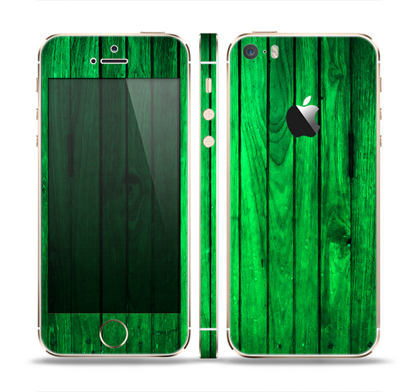 The Bright Green Highlighted Wood Skin Set for the Apple iPhone 5s