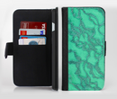 The Bright Green Textile Lace Ink-Fuzed Leather Folding Wallet Credit-Card Case for the Apple iPhone 6/6s, 6/6s Plus, 5/5s and 5c