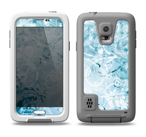 The Bright Light Blue Swirls with Butterflies Samsung Galaxy S5 LifeProof Fre Case Skin Set
