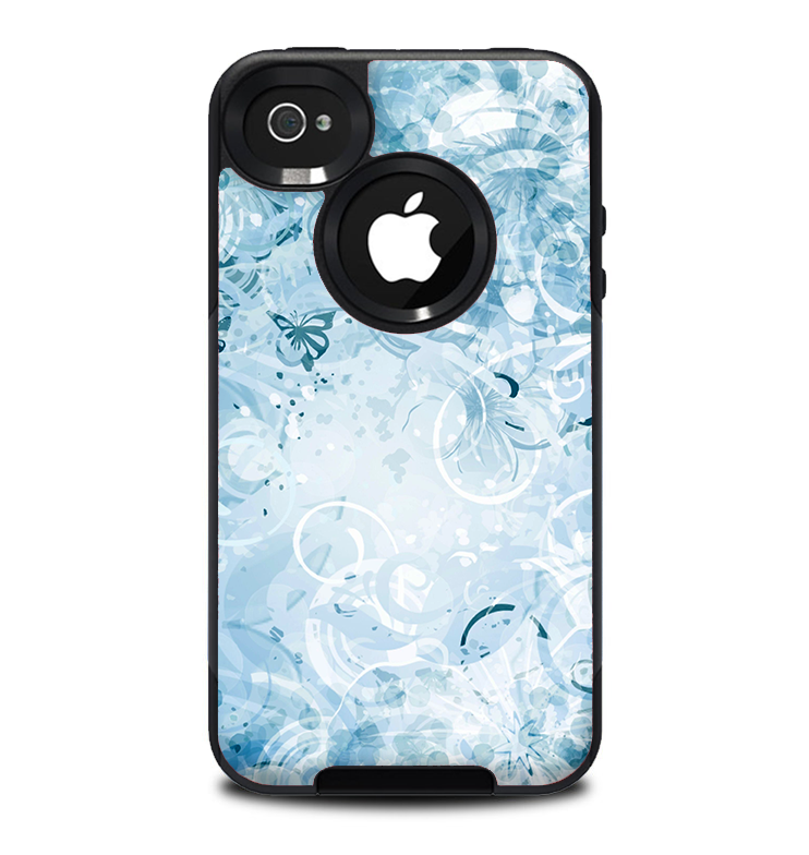 The Bright Light Blue Swirls with Butterflies Skin for the iPhone 4-4s OtterBox Commuter Case