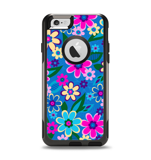 The Bright Pink & Blue Vector Floral Apple iPhone 6 Otterbox Commuter Case Skin Set
