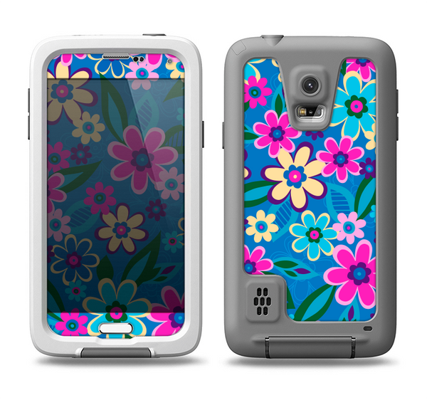 The Bright Pink & Blue Vector Floral Samsung Galaxy S5 LifeProof Fre Case Skin Set