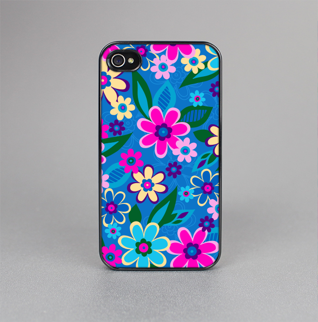The Bright Pink & Blue Vector Floral Skin-Sert for the Apple iPhone 4-4s Skin-Sert Case