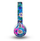 The Bright Pink & Blue Vector Floral Skin for the Beats by Dre Mixr Headphones