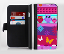 The Bright Pink Cartoon Owls with Flowers and Butterflies Ink-Fuzed Leather Folding Wallet Credit-Card Case for the Apple iPhone 6/6s, 6/6s Plus, 5/5s and 5c