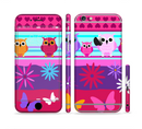 The Bright Pink Cartoon Owls with Flowers and Butterflies Sectioned Skin Series for the Apple iPhone 6s Plus