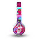 The Bright Pink Cartoon Owls with Flowers and Butterflies Skin for the Beats by Dre Mixr Headphones