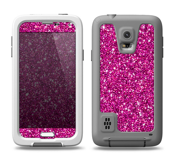 The Bright Pink Glitter Samsung Galaxy S5 LifeProof Fre Case Skin Set