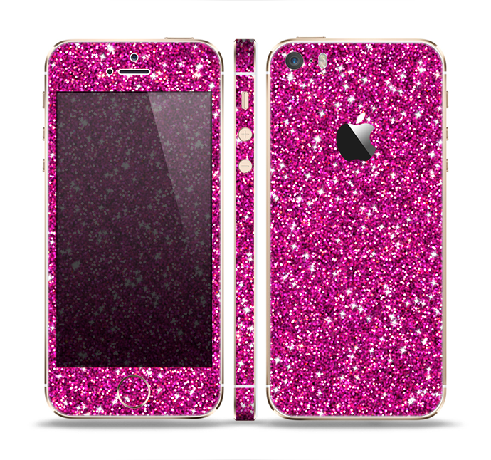 The Bright Pink Glitter Skin Set for the Apple iPhone 5s